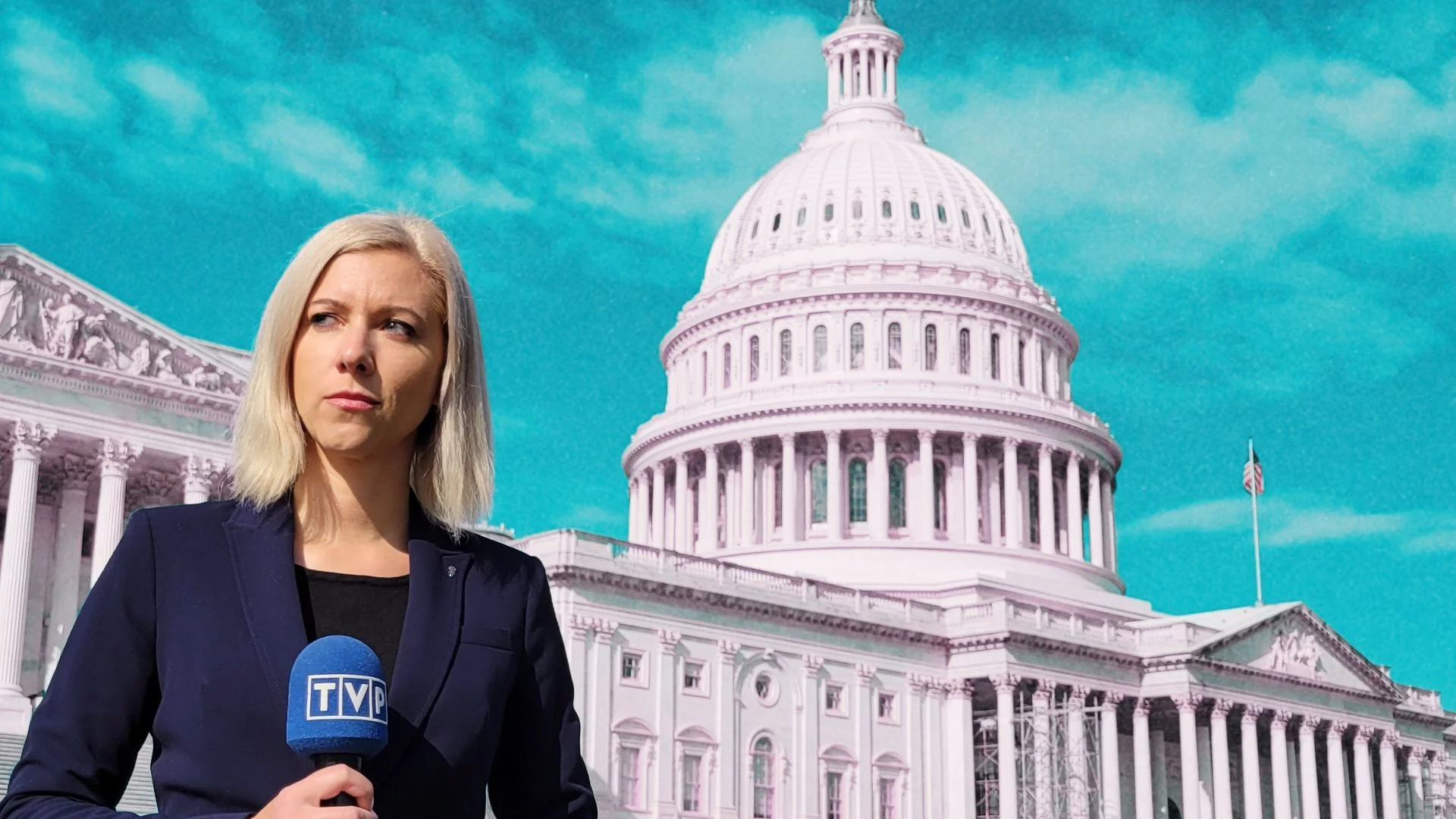 Amerykańska korespondentka TVP Joanna Pinkwart przed Kongresem USA.