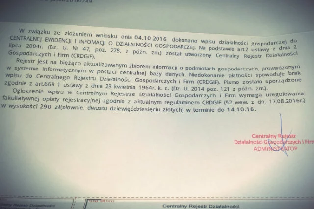 Pismo o takiej treści dostał nasz współpracownik.