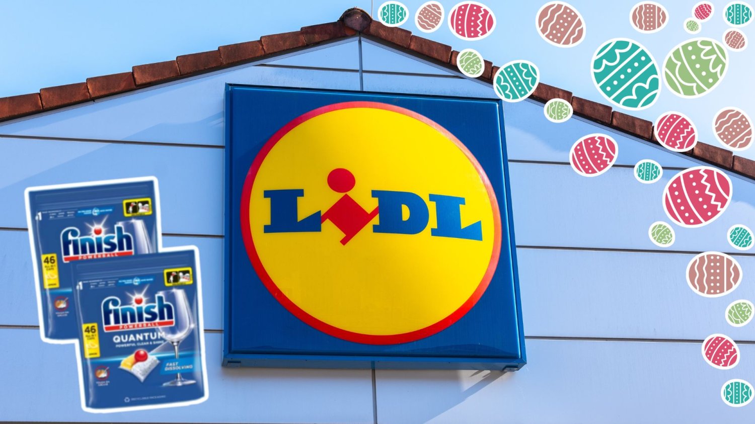 Logo sklepu LIdl, kapsułki do zmywarki FINISH.