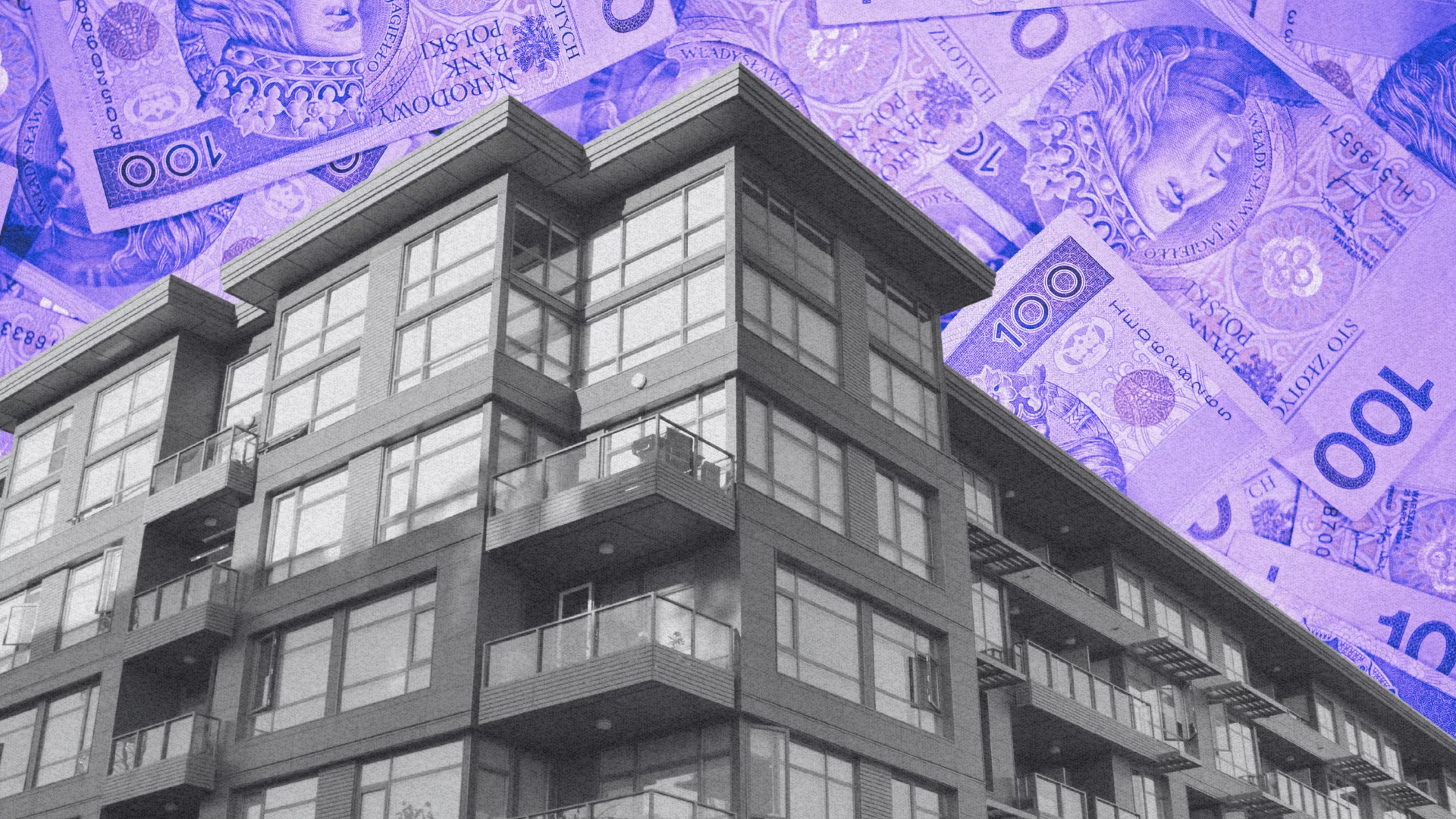 Blok mieszkaniowy na tle banknotów. Jawne ceny mieszkań coraz bliżej