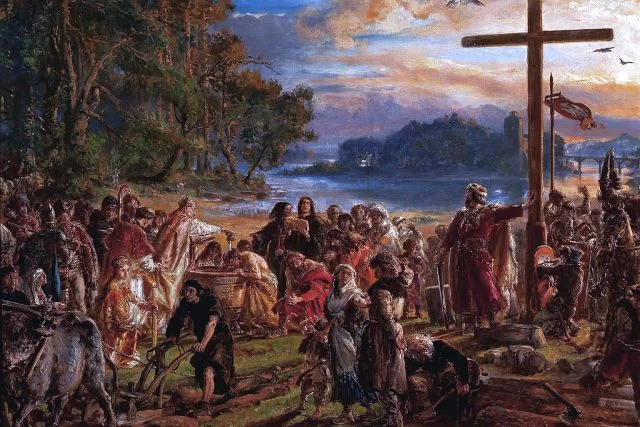 Zaprowadzenie chrześcijaństwa R.P.965, obraz Jana Matejki z 1889 roku z cyklu Dzieje cywilizacji w Polsce
