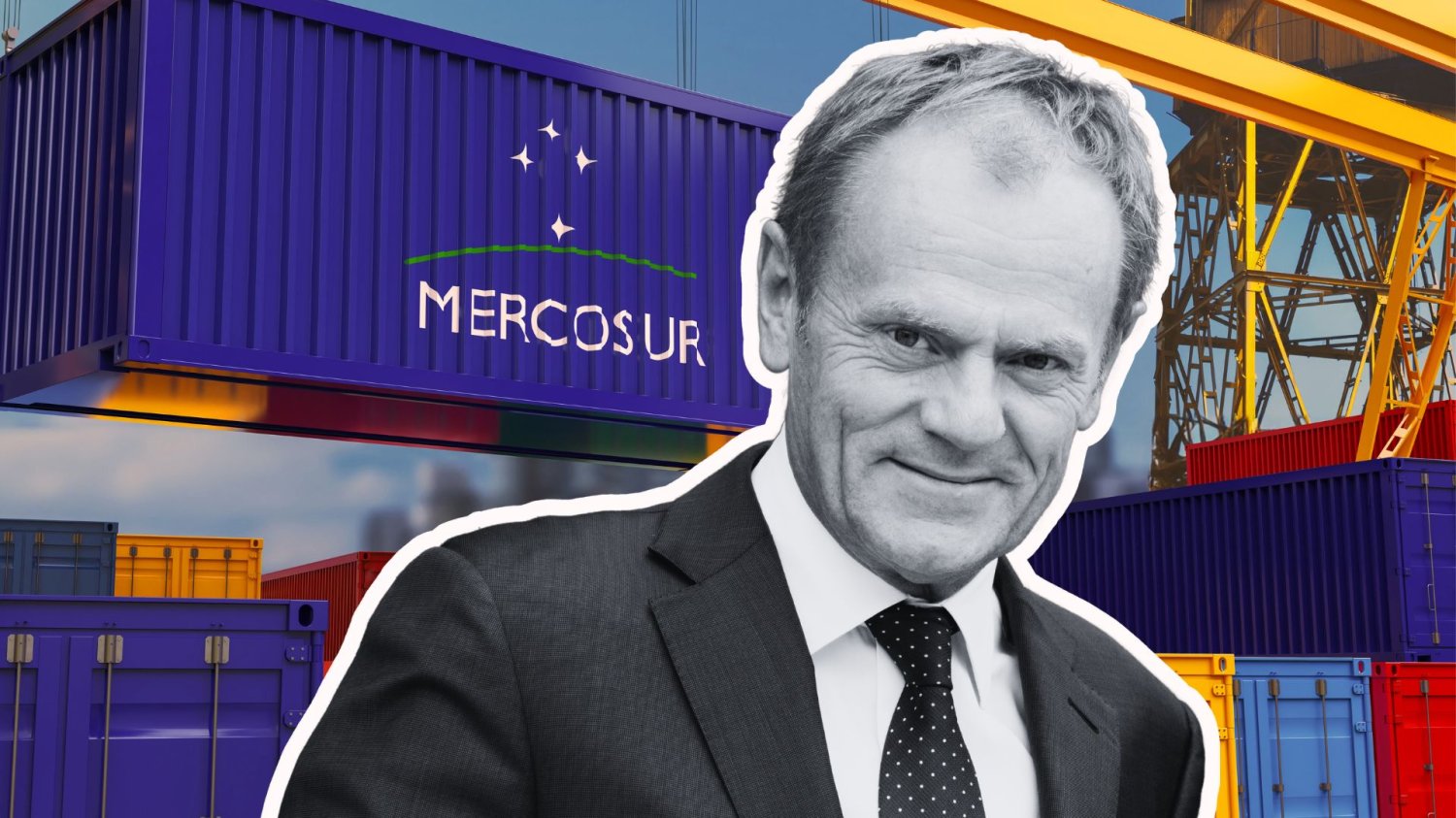 Dziwicie się, że Tusk kluczy ws. Mercosuru? Byłby idiotą, gdyby tego nie podpisał Donald Tusk na tle kontenera z napisem Mercosur