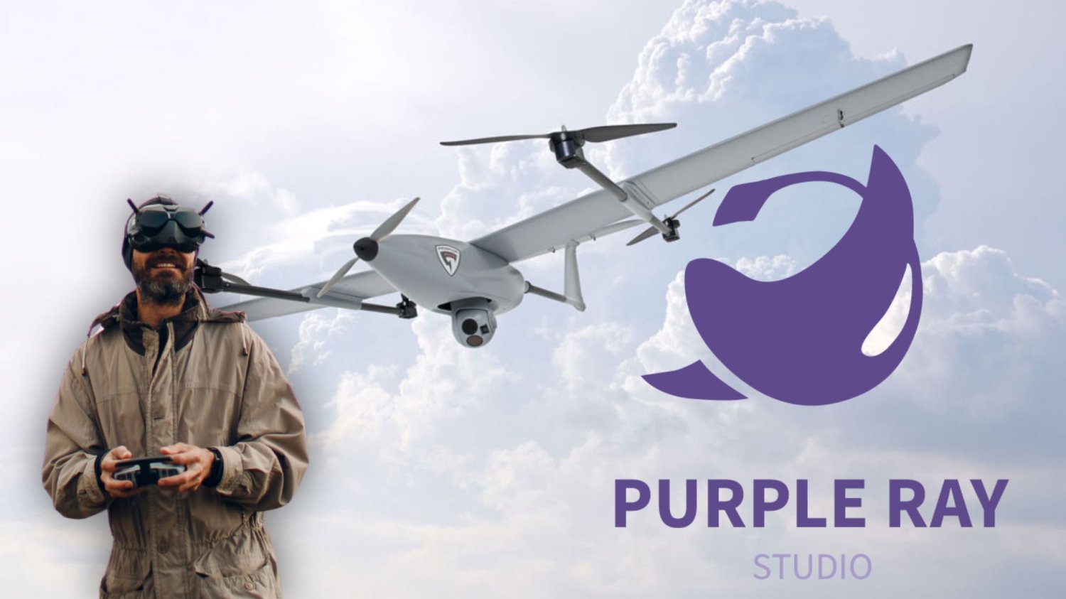 Dron Farada, operator i logo Purple Ray Studio. Polscy twórcy gier i grupa z sektora dronowego podpisali umowę.