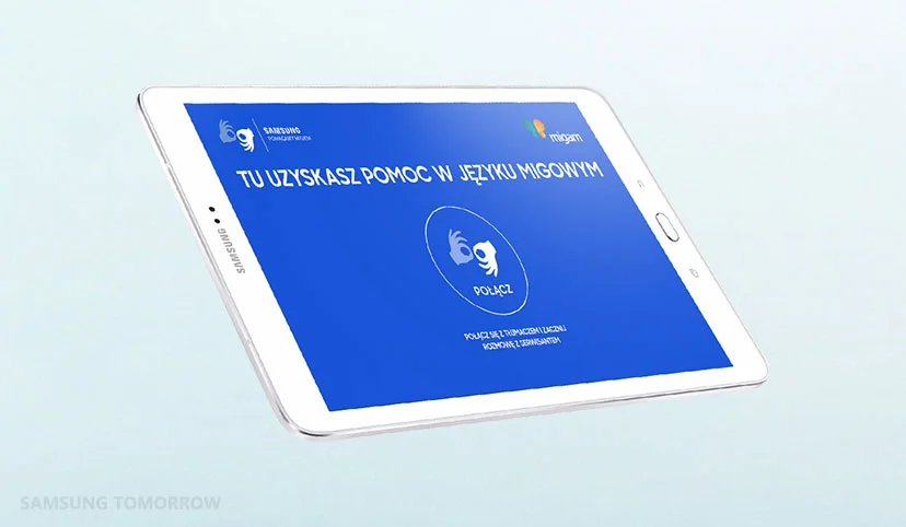 Tablet z zainstalowaną aplikacją Migam