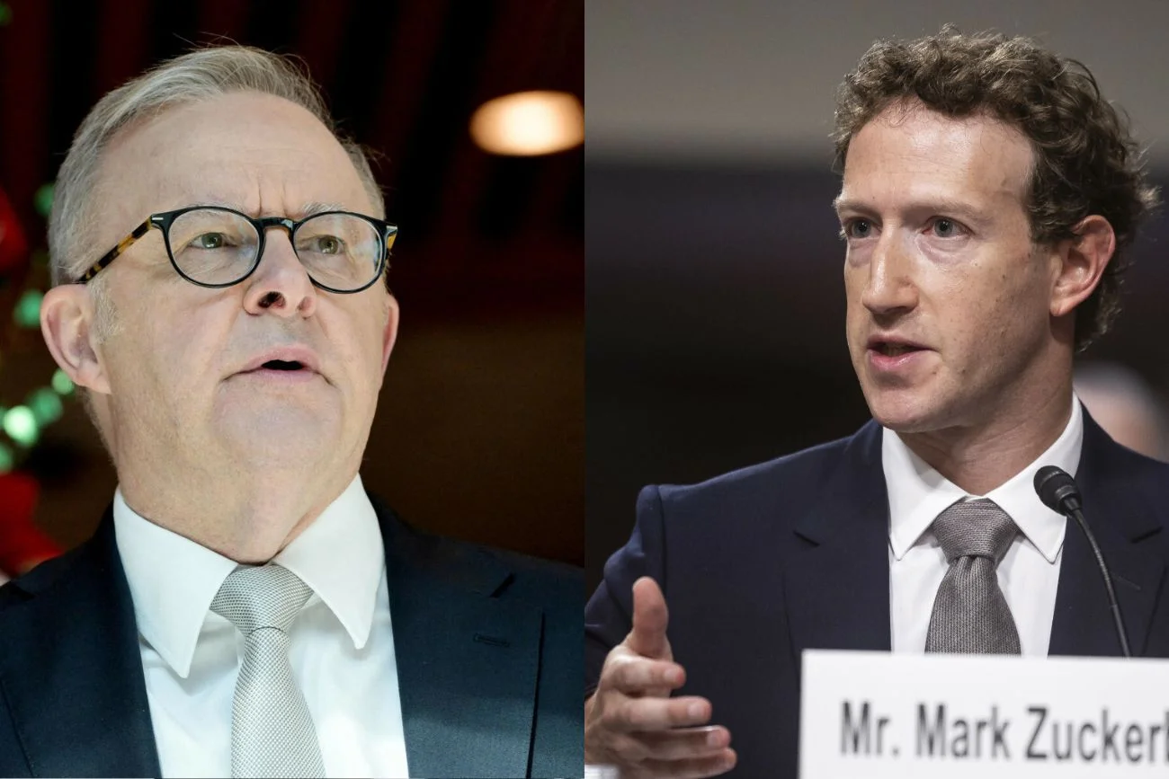 Z lewej premier Australii, Anthony Albanese. Z prawej dyrektor naczelny spółki Meta, Mark Zuckerberg.