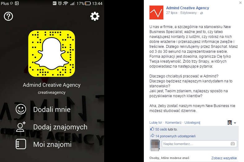 Ta agencja rekrutuje pracowników przez... Snapchata. Pokazujemy, jak w 10 sekund przekonać do siebie pracodawcę