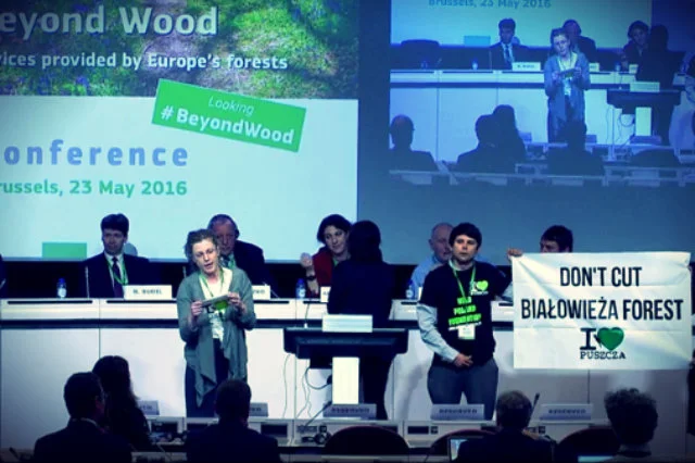 Aktywiści Greenpeace Polska protestują w Brukseli przed występem min. Jana Szyszki
