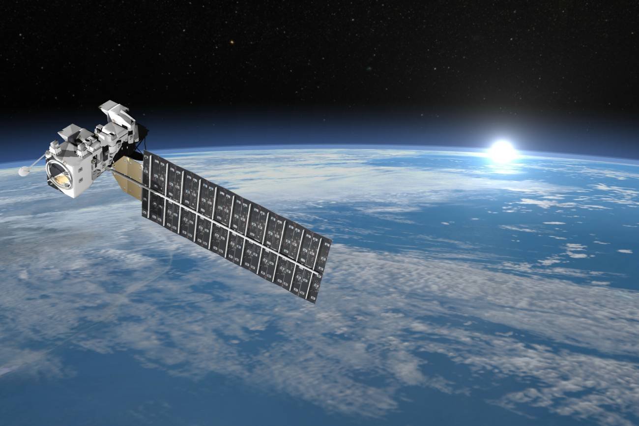 Satelita na orbicie, zdjęcie poglądowe.