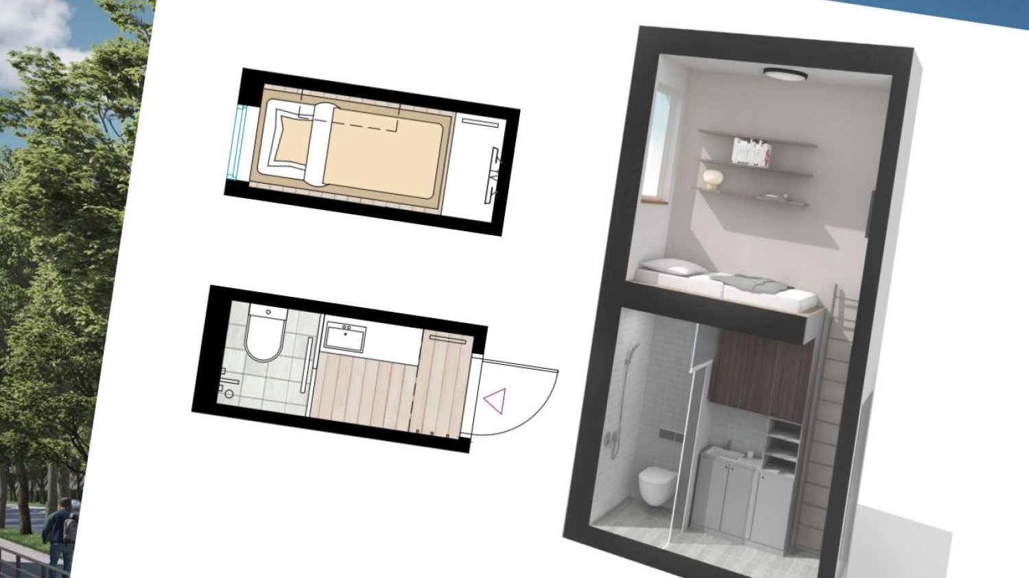 rzut na kawalerkę o powierzchni 2,5 m2