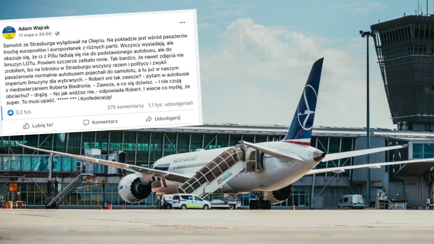 Limuzyny LOT dla europosłów PiS. Adam Wajrak oburzony – opisał, co zobaczył.
