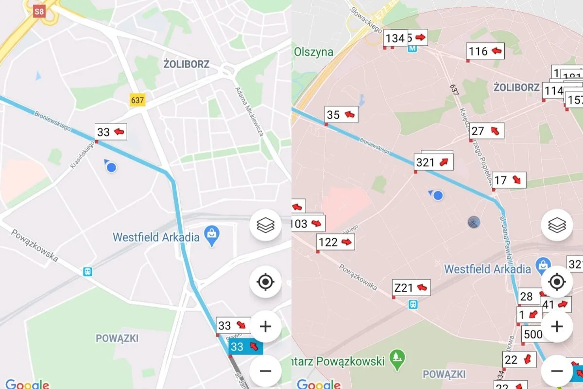 Aplikacja BusLive, korzystając z lokalizacji sprawdza, jakie dostępne połączenia komunikacji miejskiej znajdują się w pobliżu.