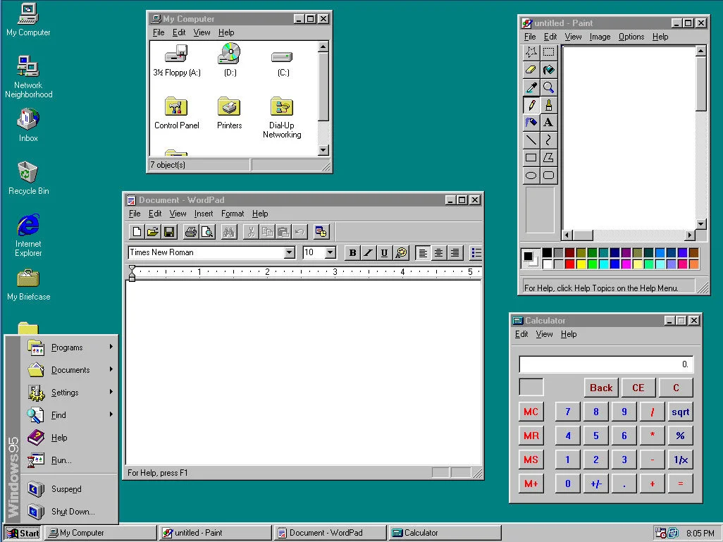 Interfejs graficzny Windows 95.