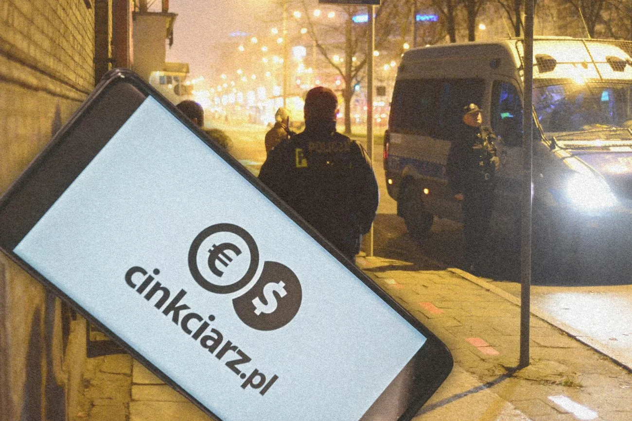 Logo Cinkciarz.pl i policja w tle.