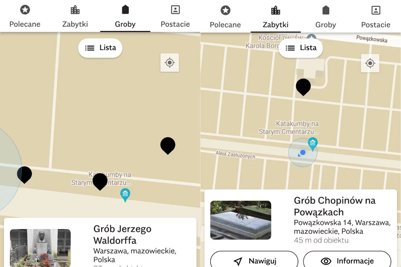 Przykład nawigowania po mapie w MountainApp.