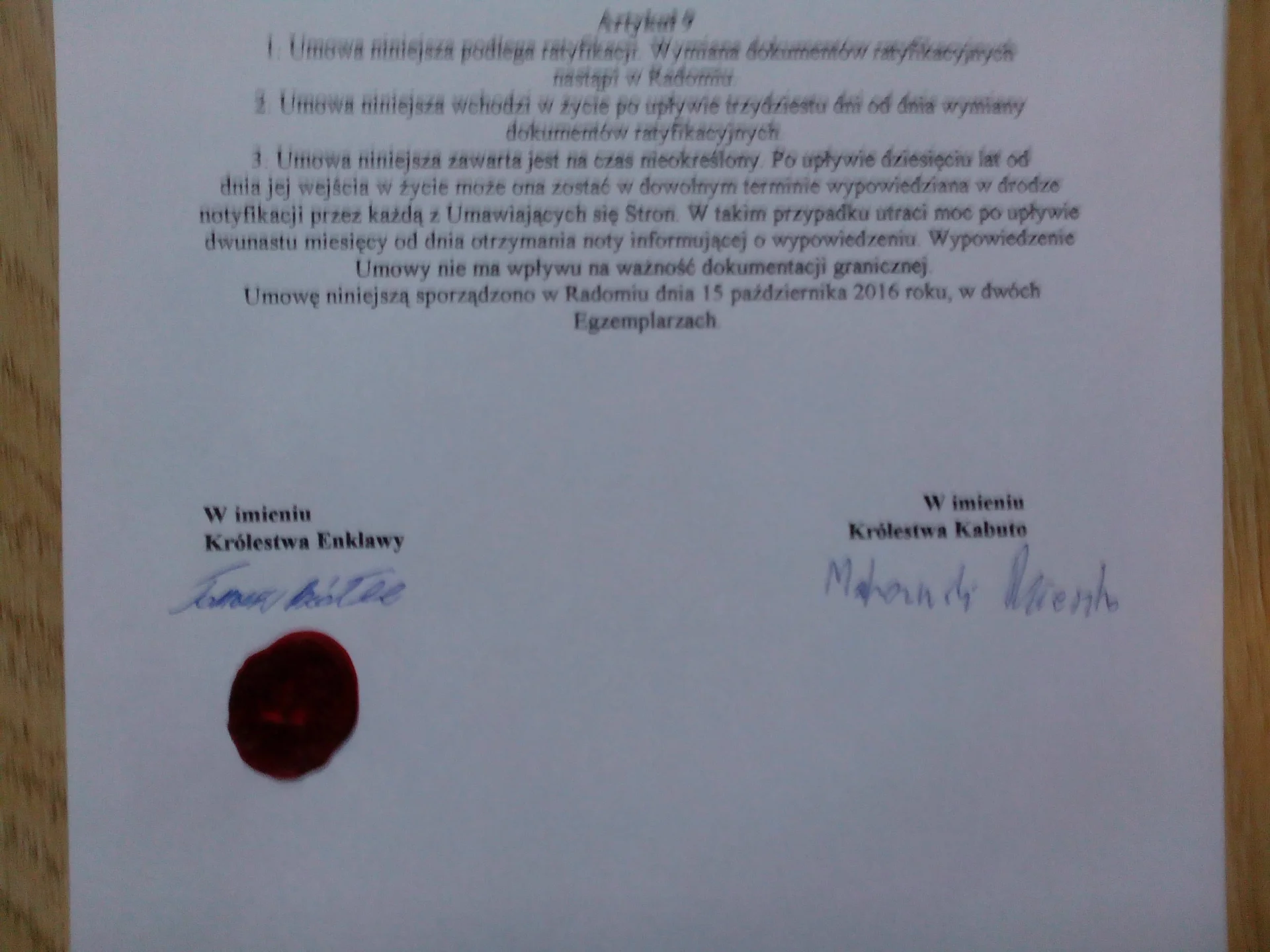 Umowa Królestwa Kabuto z Królestwem Enklawy.