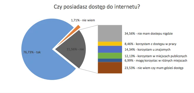 Ponad 3/4 ankietowanych ma dostęp do internetu.