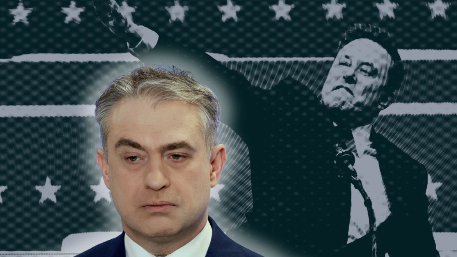 Krzysztof Gawkowski na tle niesławnego pozdrowienia Elona Muska.