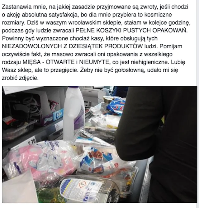Post, przedstawiający sytuację w Lidlu.