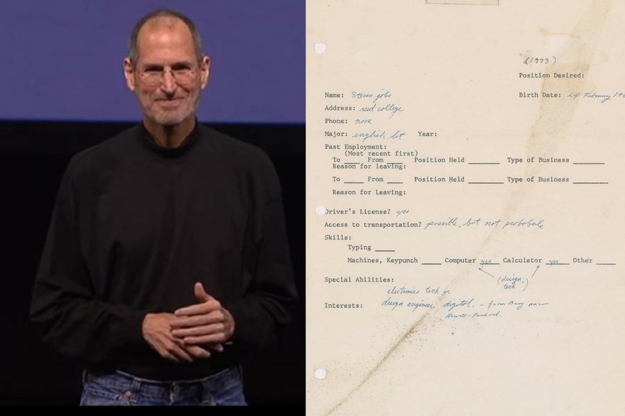 Steve Jobs i jego napisane w 1973 r. podanie o pracę.