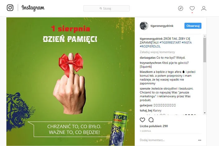 Taki post znajdował się na instagramowym profilu Tigera
