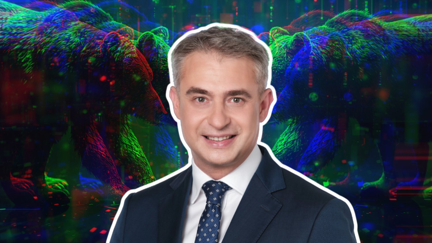 Polska wyda 5 mld na cyberbezpieczeństwo. Rosyjskie "niedźwiedzie" na celowniku Krzysztof Gawkowski. W tle dwa wirtualne niedzwiedzie.