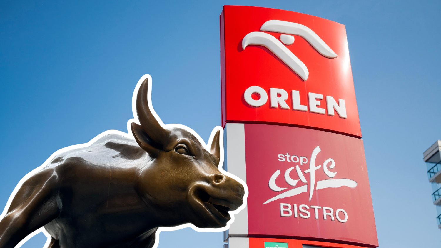 Logo Orlen i byk z Wall Street.
