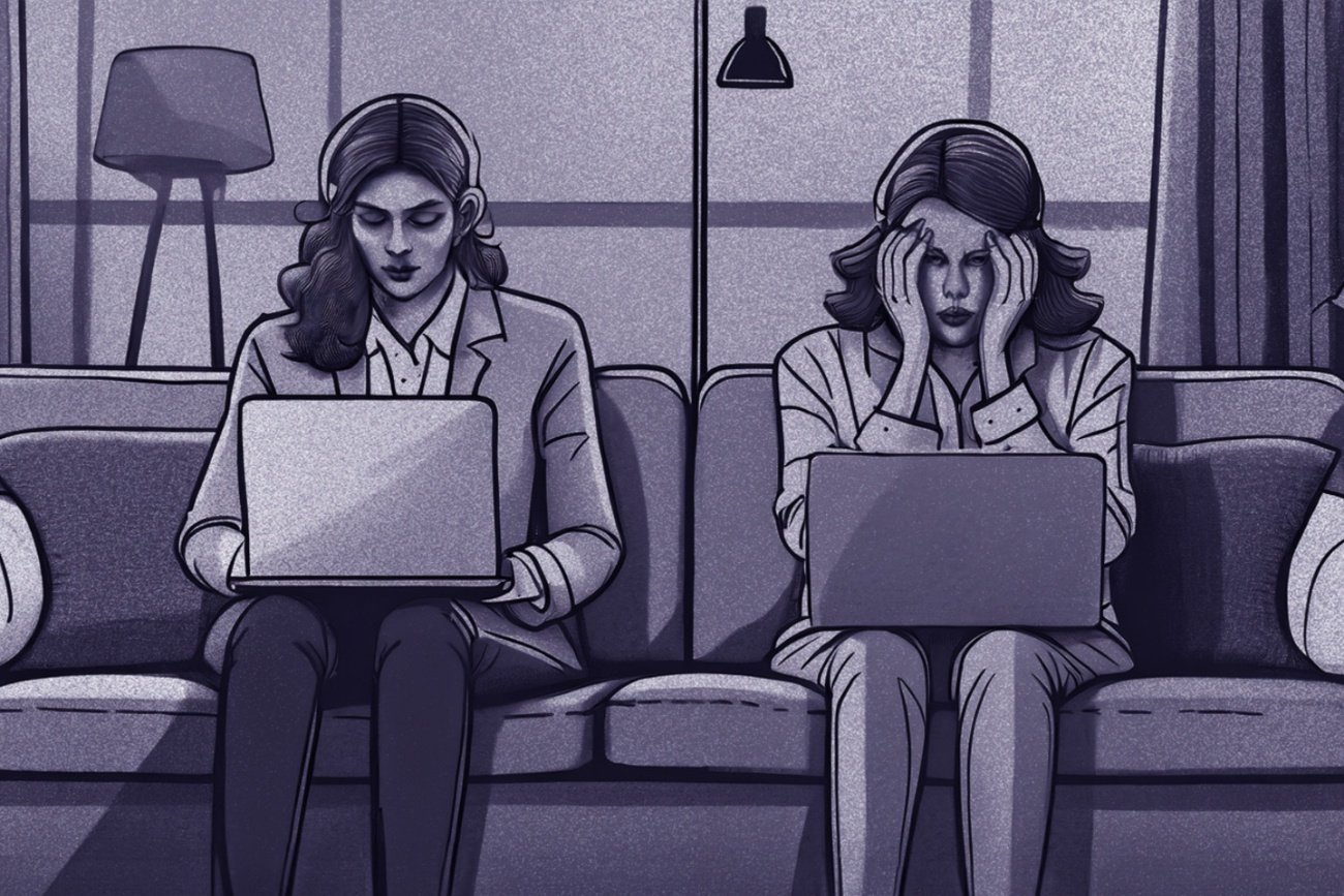 Kobiety na kanapie, laptopy.