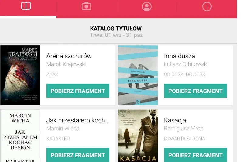 Katalog tytułów w aplikacji Czytaj PL.