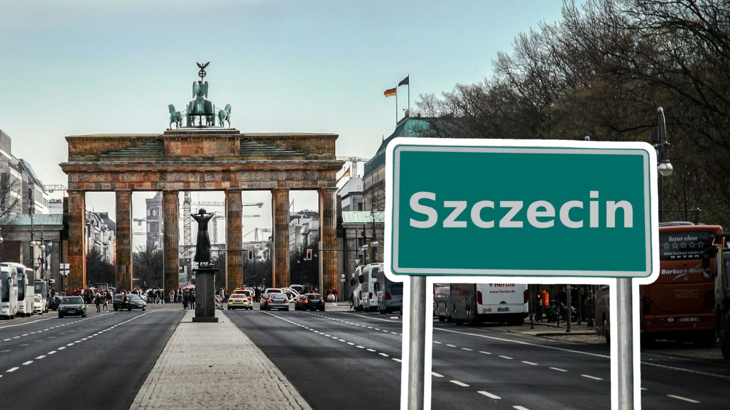 Brama Brandenburska w Berlinie, znak: Szczecin.