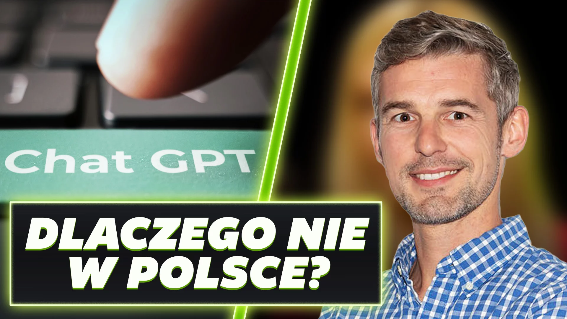 Przycisk klawiatury komputerowej z napisem "ChatGPT", a po prawej stronie prof. Tomasz Trzciński.