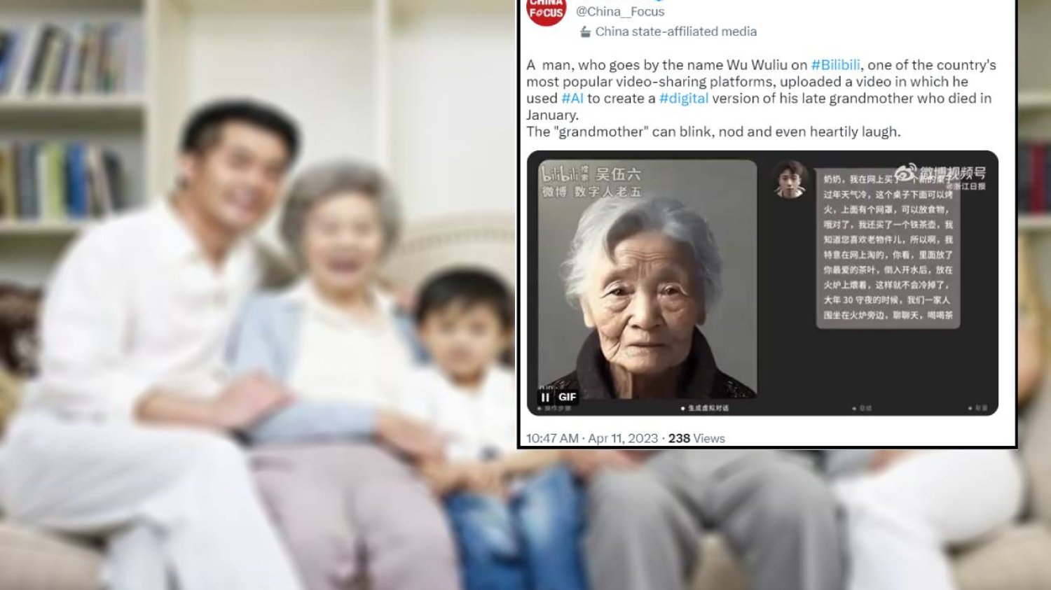Chińczyk Wuliu Wu może rozmawiać z awatarem swojej babci