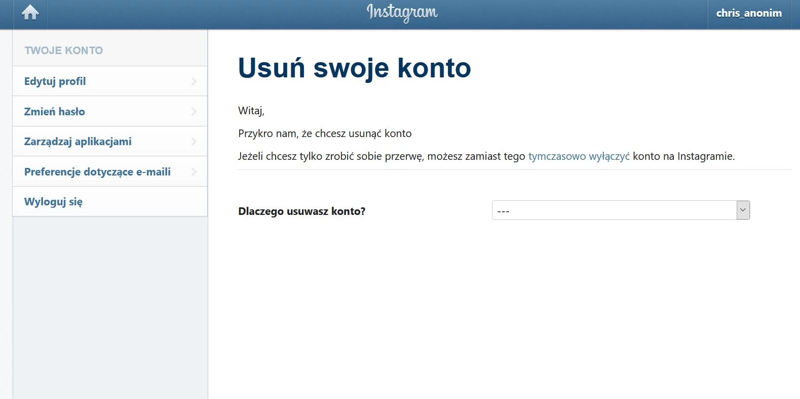 Trwałe usunięcie konta na Instagramie