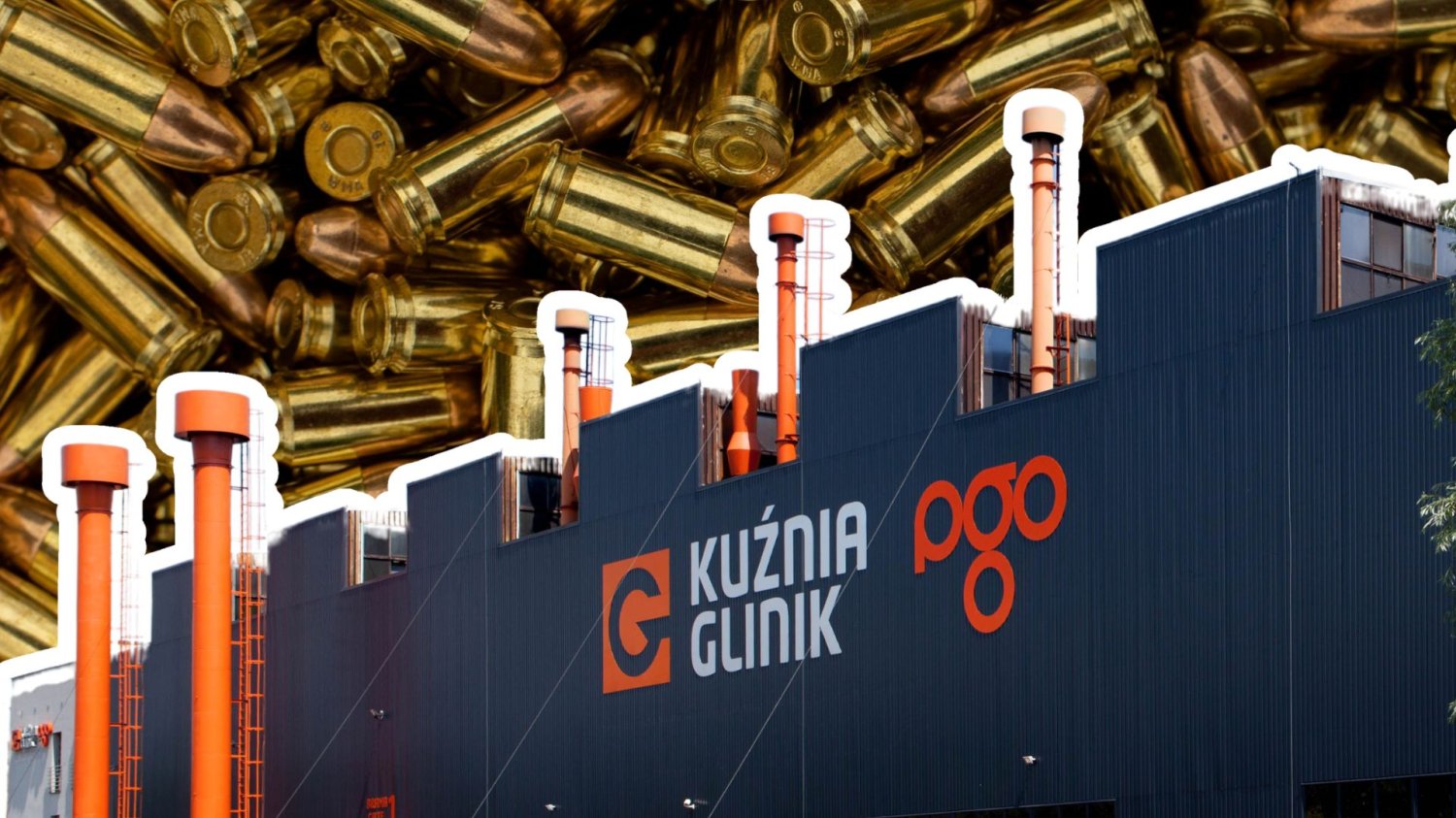 Katowicka firma gotowa na produkcję 40 tys. pocisków. Polska zbrojeniówka na sterydach. Budynek Kuźni Glinik w Gorlicach, na tle pocisków.