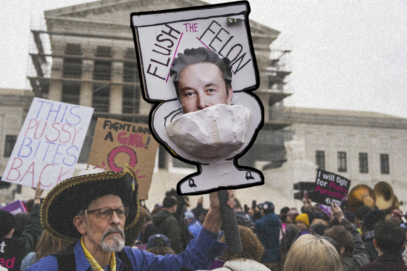 Protest przeciw Tesli i Elonowi Muskowi.