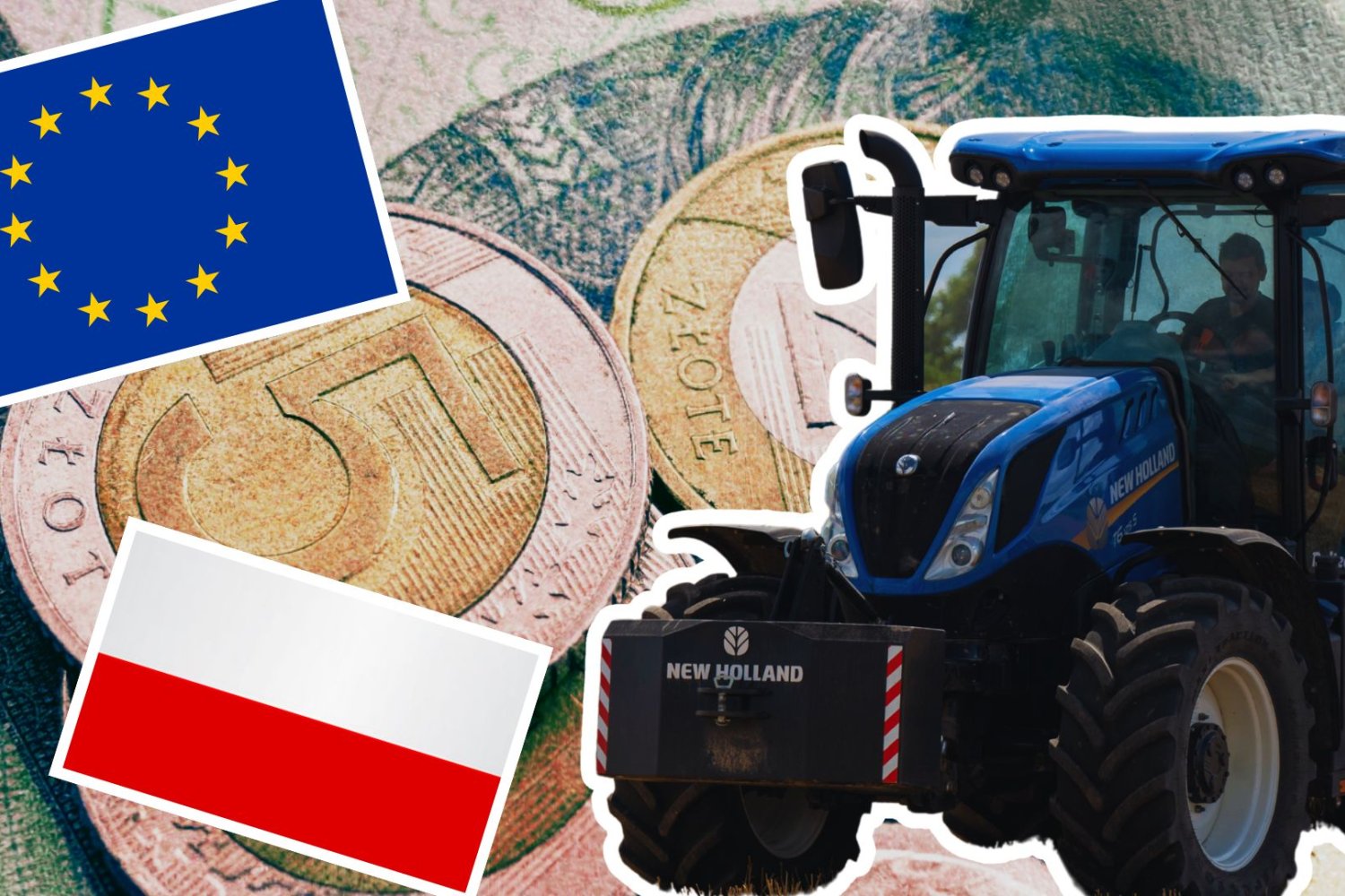 Polski rolnik w punkcie zerowym. Raport obnaża trudną sytuacje Rolnik w traktorze, polskie pieniądze oraz flagi Unii Europejskiej i Polski33 proc. polskich rolników mówi „neutralnie". Eksperci tłumaczą, że to ekonomiczne ostrze brzytwy