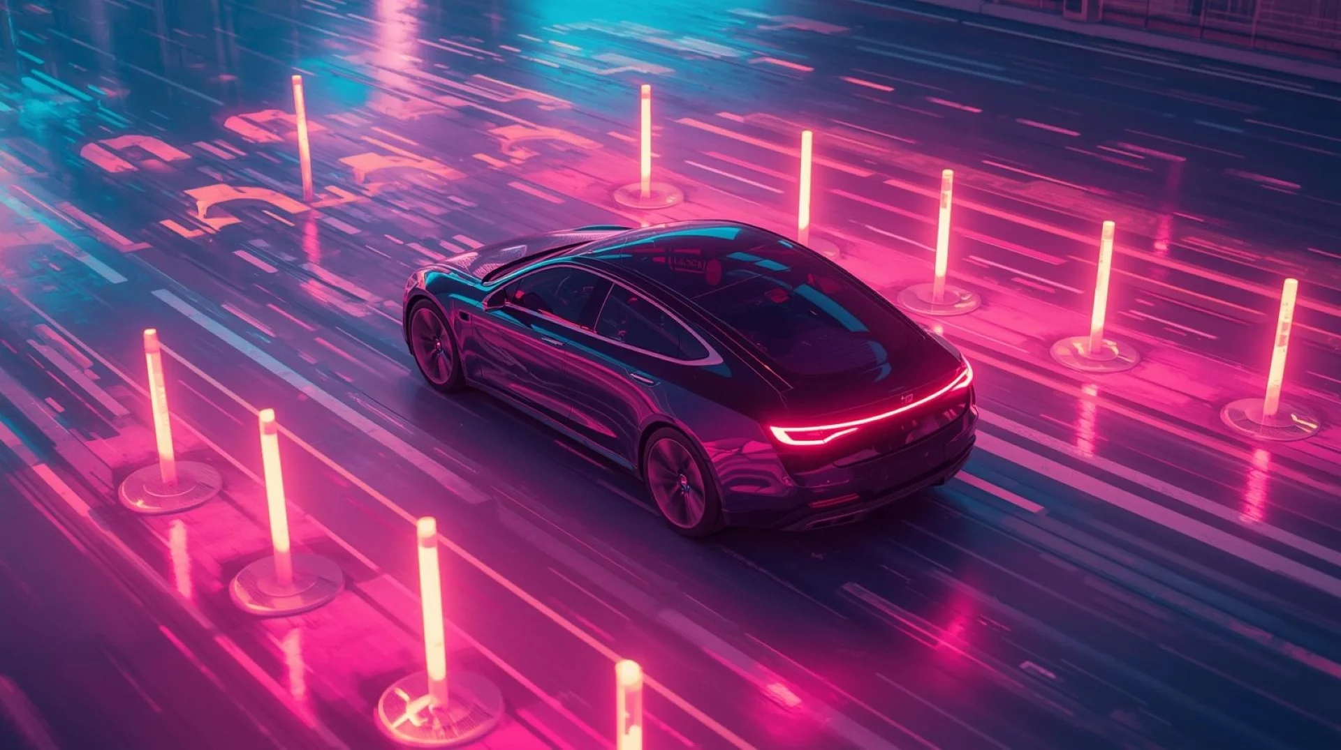 Samochód jadący pomiędzy słupkami na placu manewrowym. Firma ubezpieczeniowa chce, by egzamin na prawo jazdy zdawały także samochody autonomiczne.