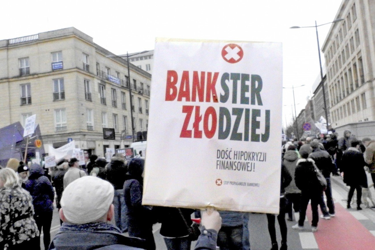 transparent z napisem Bankster Zlodziej