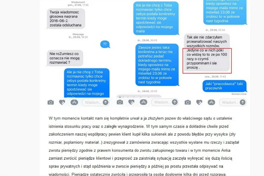 Zrzuty ekranowe korespondencji, jaką miała prowadzić Annomalia i jej asystent.