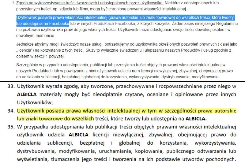 Na górze Facebook. Z dołu Albicla.