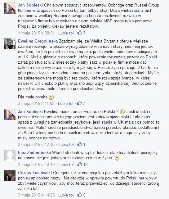 Komentarze internautów w wydarzeniu "Płatne praktyki wakacyjne dla polskich studentów z UK"
