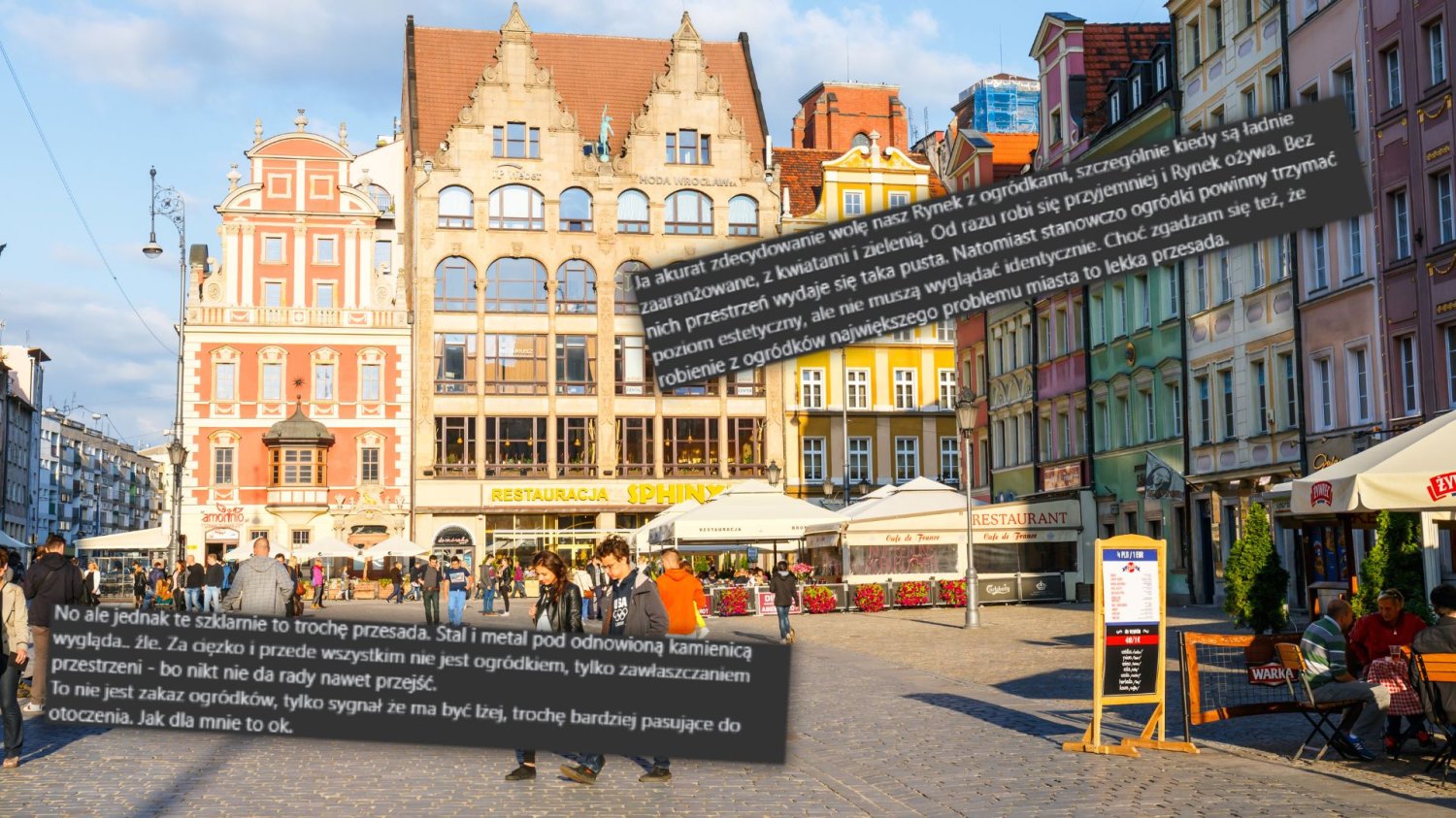 Wielka czystka ogródków na wrocławskim Rynku. Miasto idzie na noże z restauratorami. Ogródki na wrocławskim rynku.