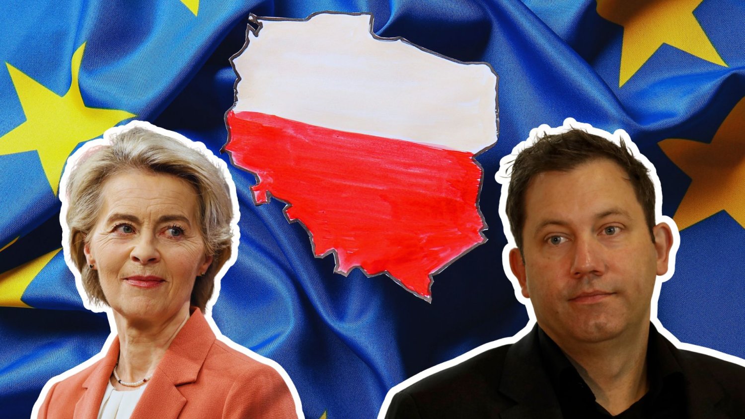 Polska europejskim mocarstwem według Niemiec. Jesteśmy w doborowym towarzystwie Ursula von der Leyen i Lars Kingbeil na tle flagi UE i granic Polski. Niemcy uznali Polskę mocarstwem. Trafiliśmy do europejskiej elity