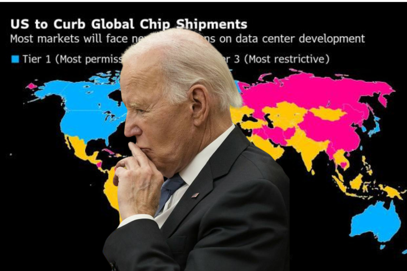 Prezydent Joe Biden na tle mapy ograniczeń.