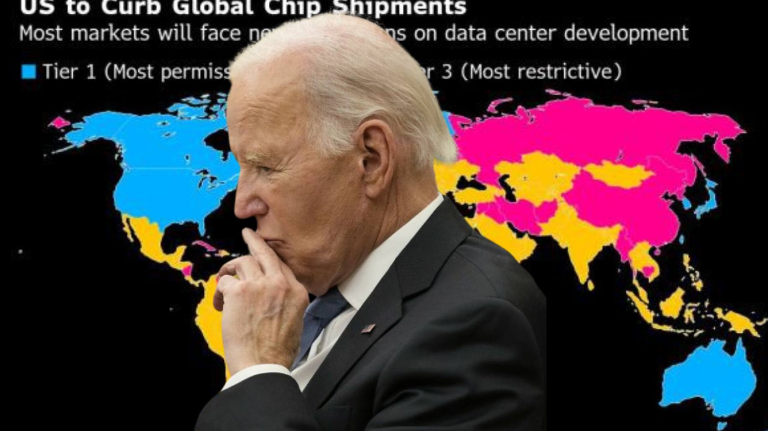 Prezydent Joe Biden na tle mapy ograniczeń.