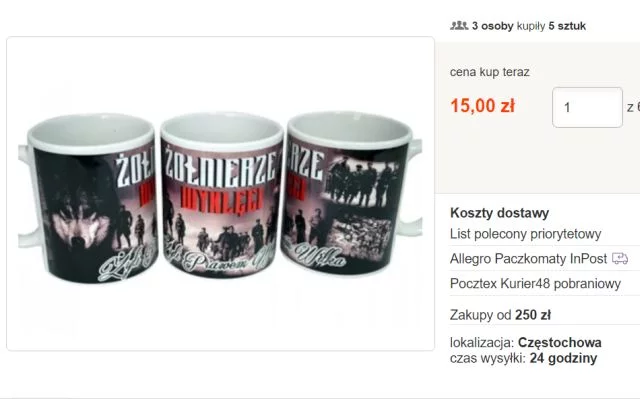 W sieci można kupić nawet kubki motywami żołnierzy wyklętych