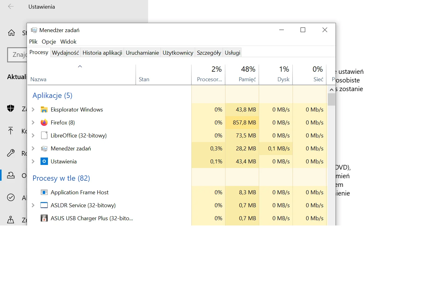 Aplikacje i procesy w tle Windowsa 10