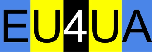 Logo EU4UA, platformy pomagającej ukraińskim uchodźcom w znalezieniu zakwaterowania w Unii Europejskiej