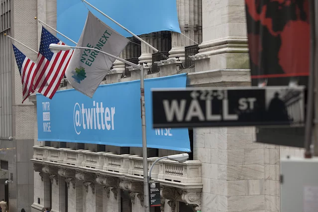 Baner Twittera nad Wall Street w momencie rozpoczęcia IPO.