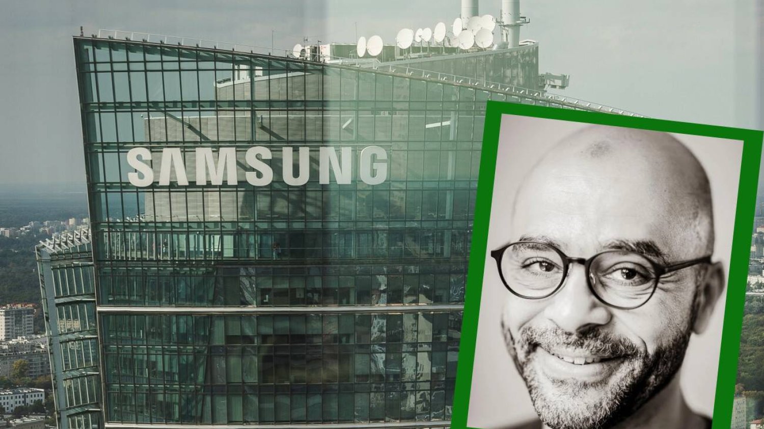 Wieżowiec Samsunga w Warszawie i Mo Gawdat.