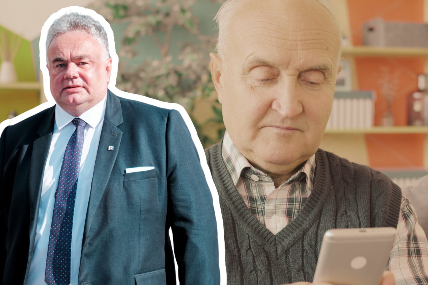 Tomasz Sakiewicz na tle mężczyzny z telefonem